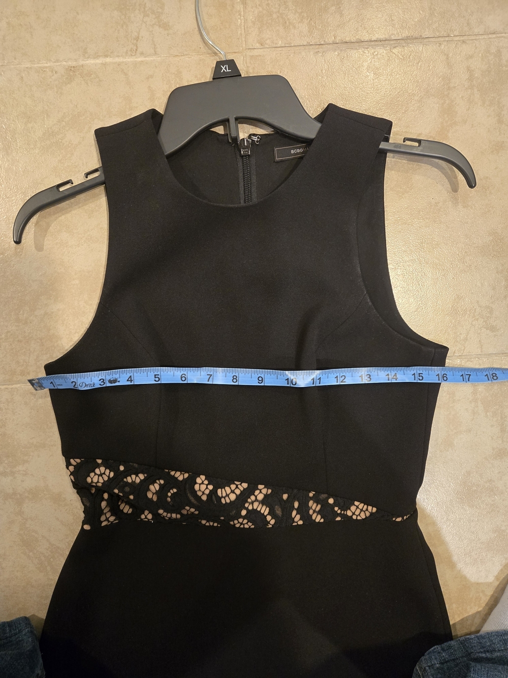 BCBGMaxAzria Black Asymmetrical Lace-Panel Dress - Picture 10 of 13